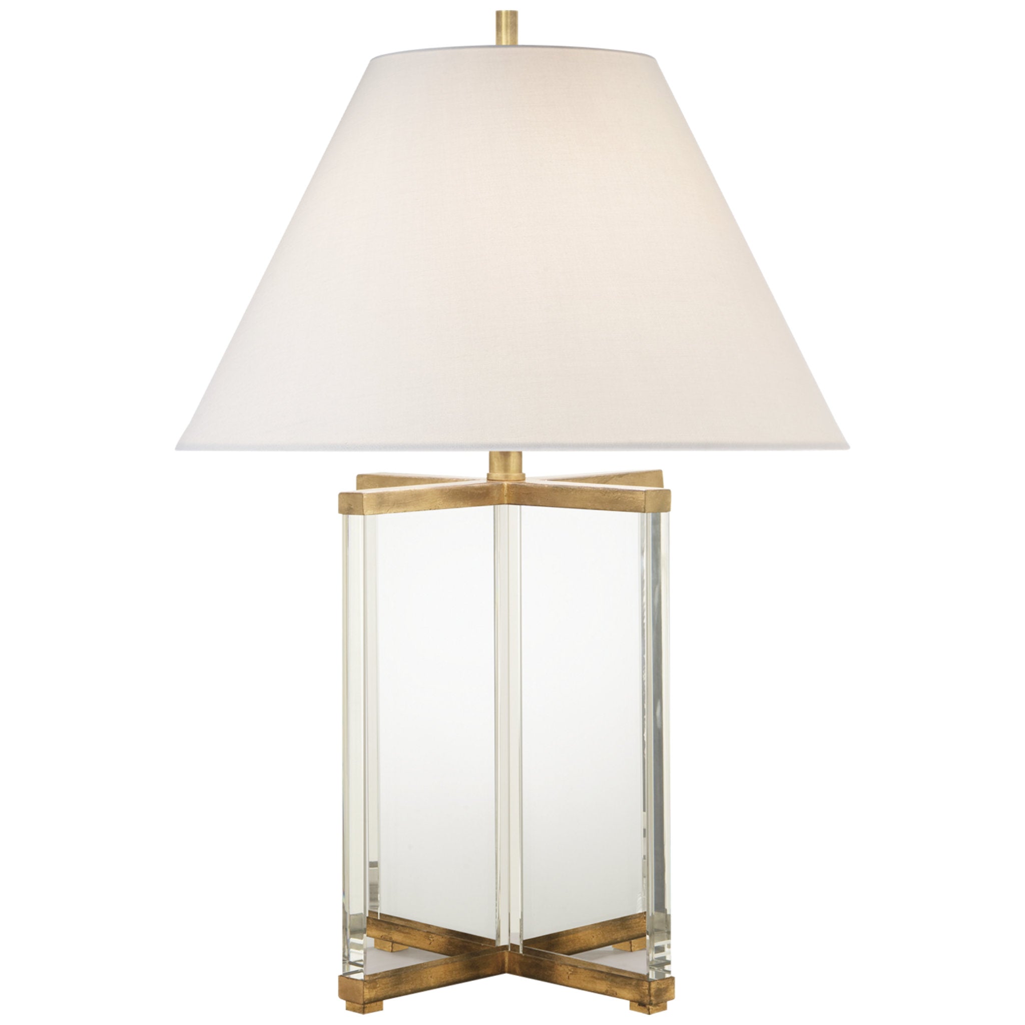 J. Randall Powers Cameron Table Lamp in Crystal and Gilded Iron with Linen Shade W19" x H28"