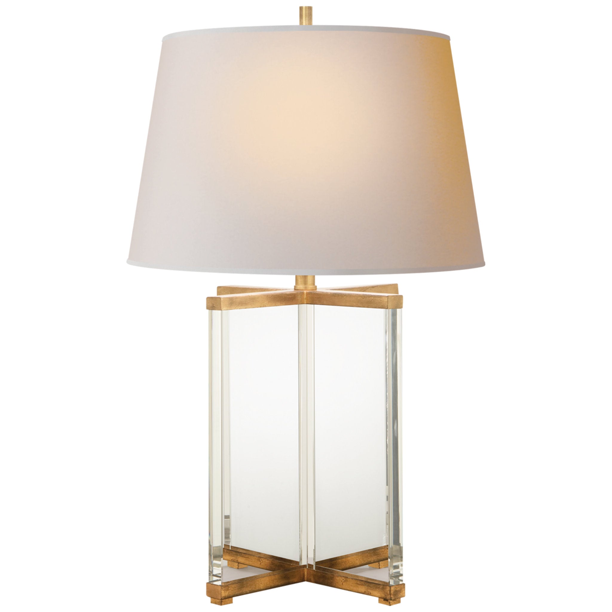 J. Randall Powers Cameron Table Lamp in Crystal and Gilded Iron with Natural Paper Shade