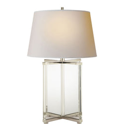 J. Randall Powers Cameron Table Lamp in Crystal and Polished Nickel with Natural Paper Shade