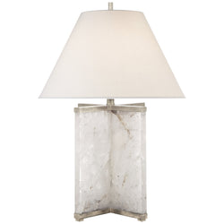J. Randall Powers Cameron Table Lamp in Quartz and Burnished Silver Leaf with Linen Shade