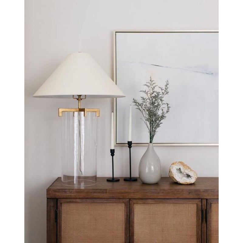 J. Randall Powers Brooks Table Lamp in Crystal and Aged Iron with Natural Paper Shade
