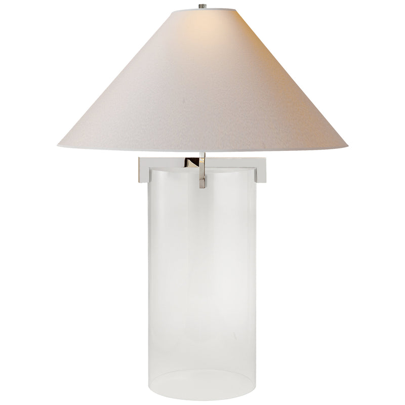 J. Randall Powers Brooks Table Lamp in Crystal and Polished Nickel with Natural Paper Shade