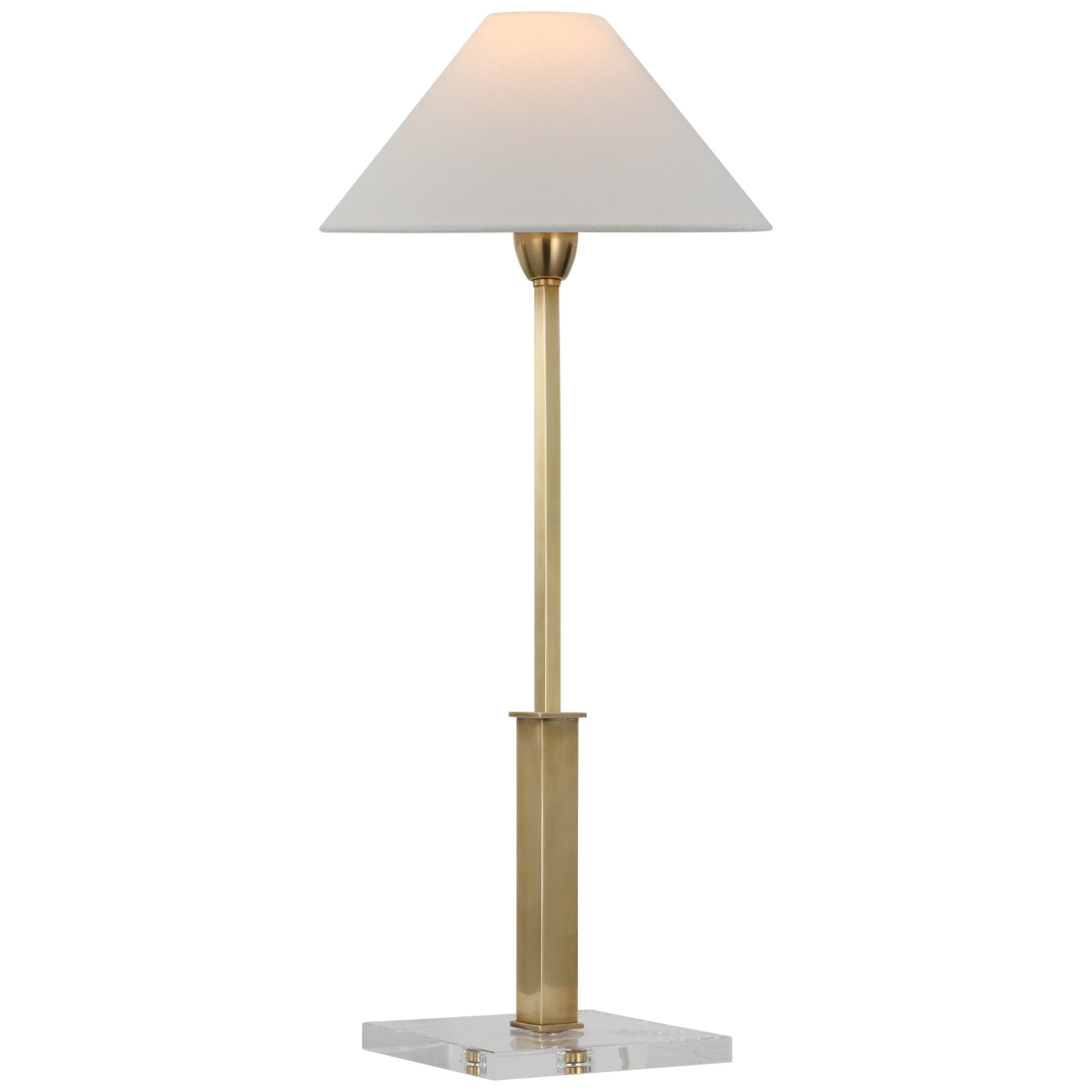 J. Randall Powers Asher Table Lamp in Hand-Rubbed Antique Brass and Crystal with Linen Shade