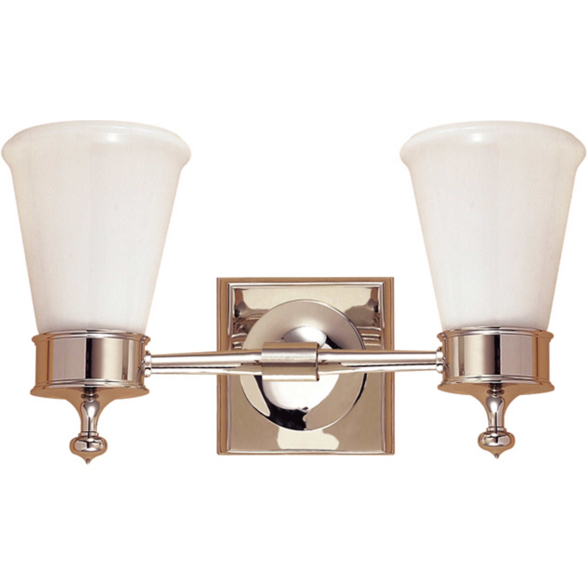 Visual Comfort Siena Double Sconce in Polished Nickel with White Glass