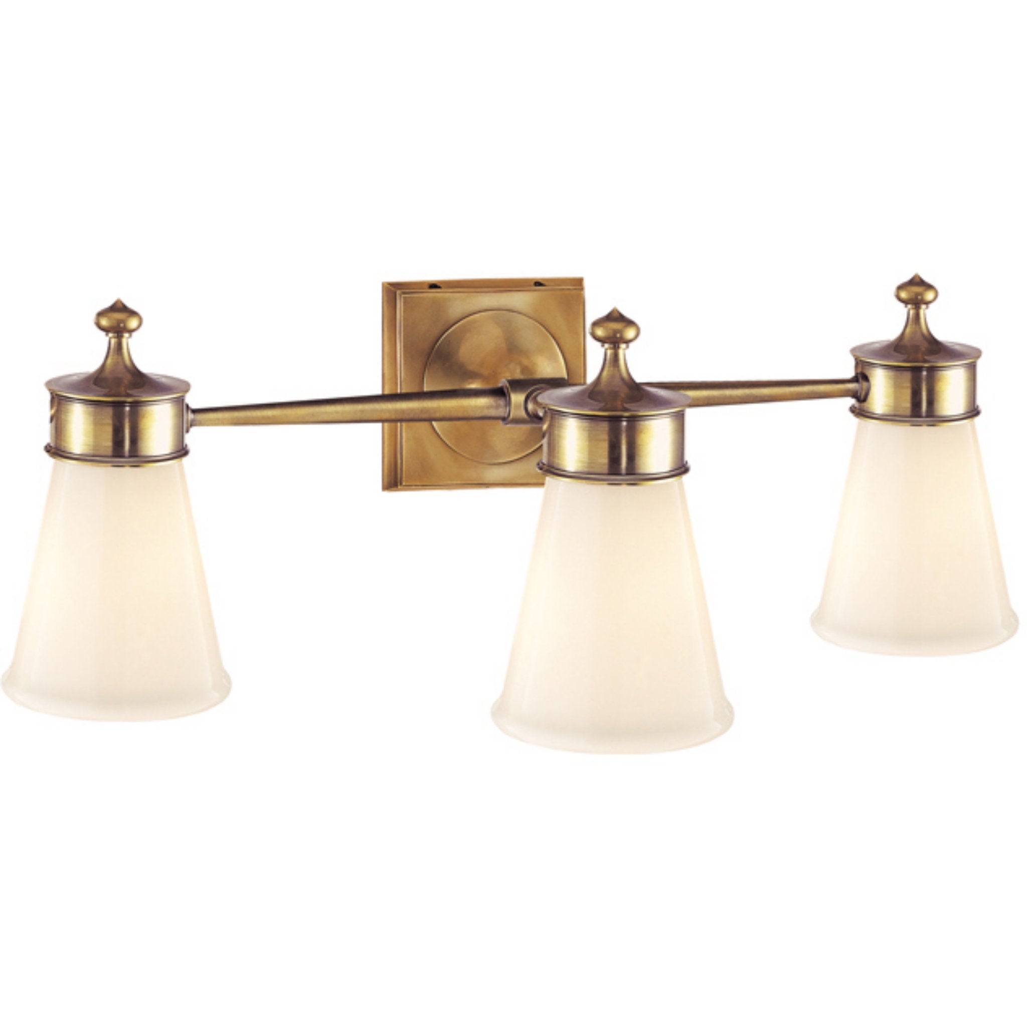 Visual Comfort Siena Triple Sconce in Hand-Rubbed Antique Brass with White Glass
