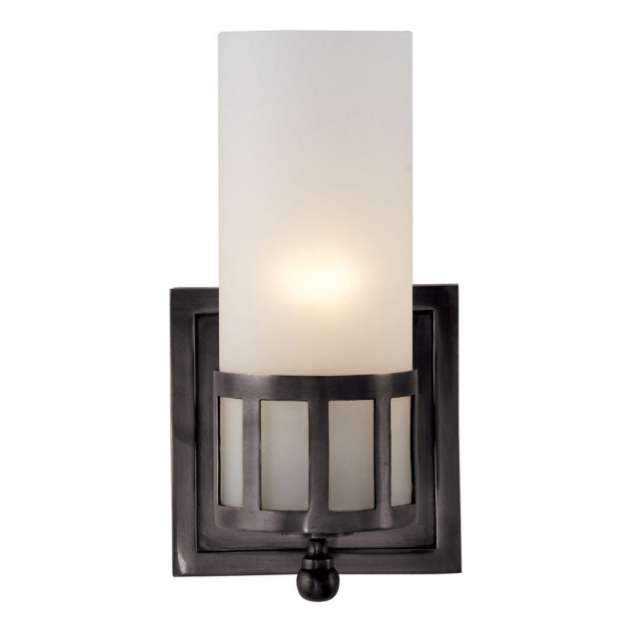 Visual Comfort Openwork Single Sconce in Bronze with Frosted Glass