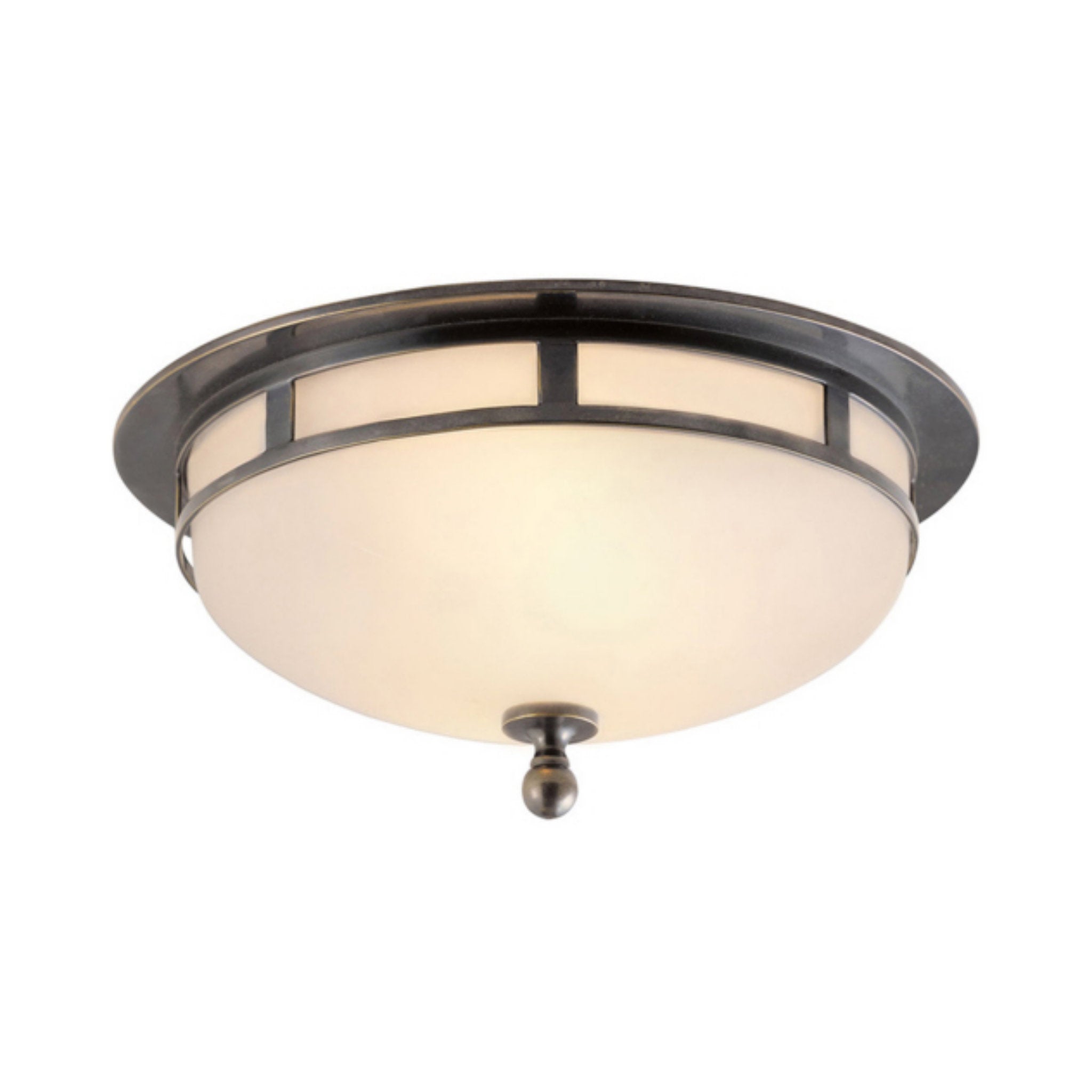 Visual Comfort Openwork Small Flush Mount in Bronze with Frosted Glass