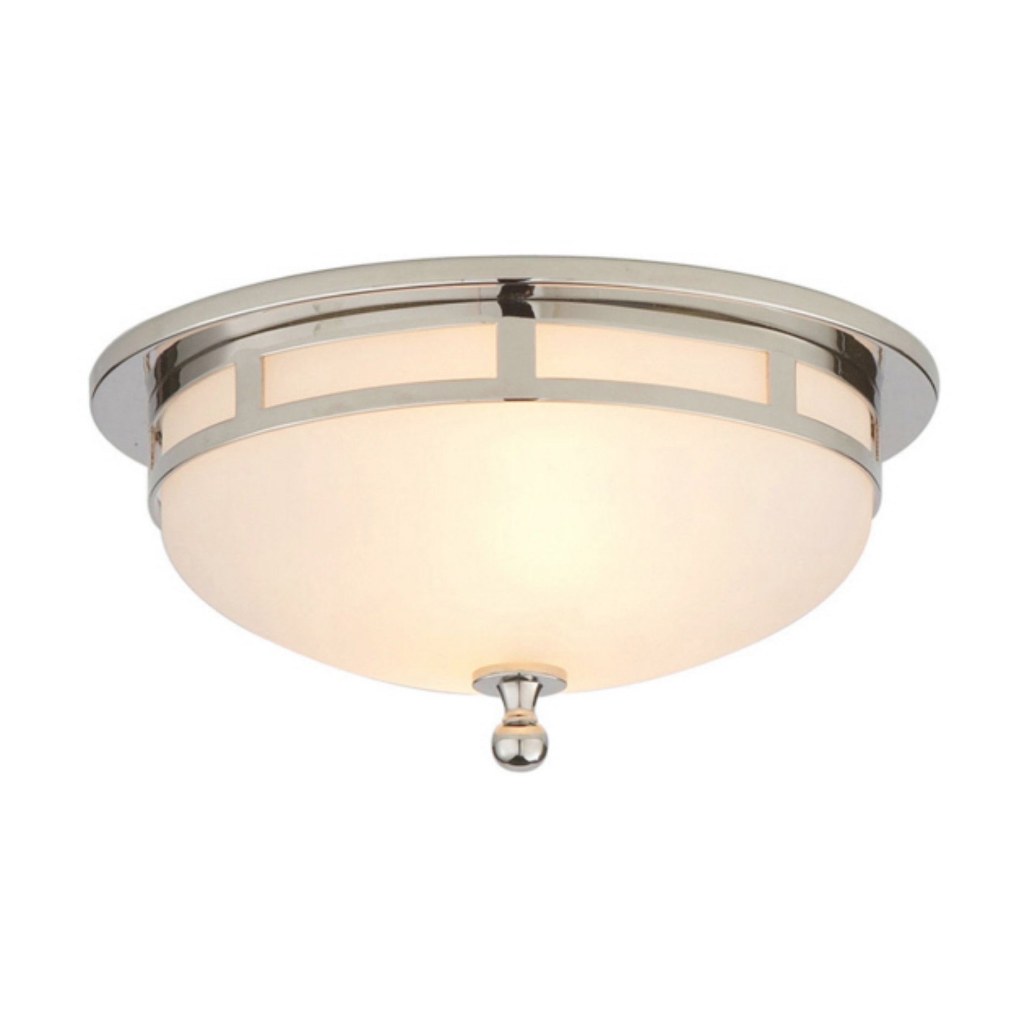 Visual Comfort Openwork Small Flush Mount in Polished Nickel with Frosted Glass