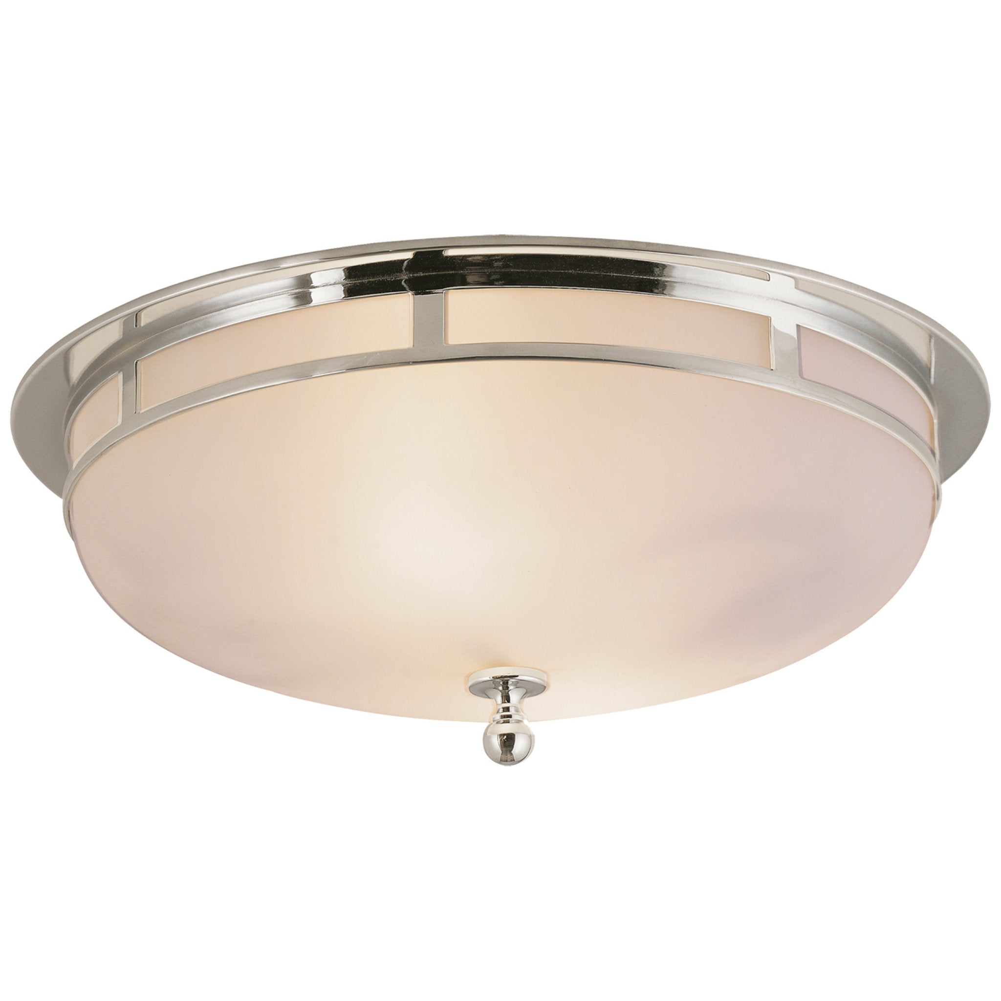 Visual Comfort Openwork Large Flush Mount in Polished Nickel with Frosted Glass