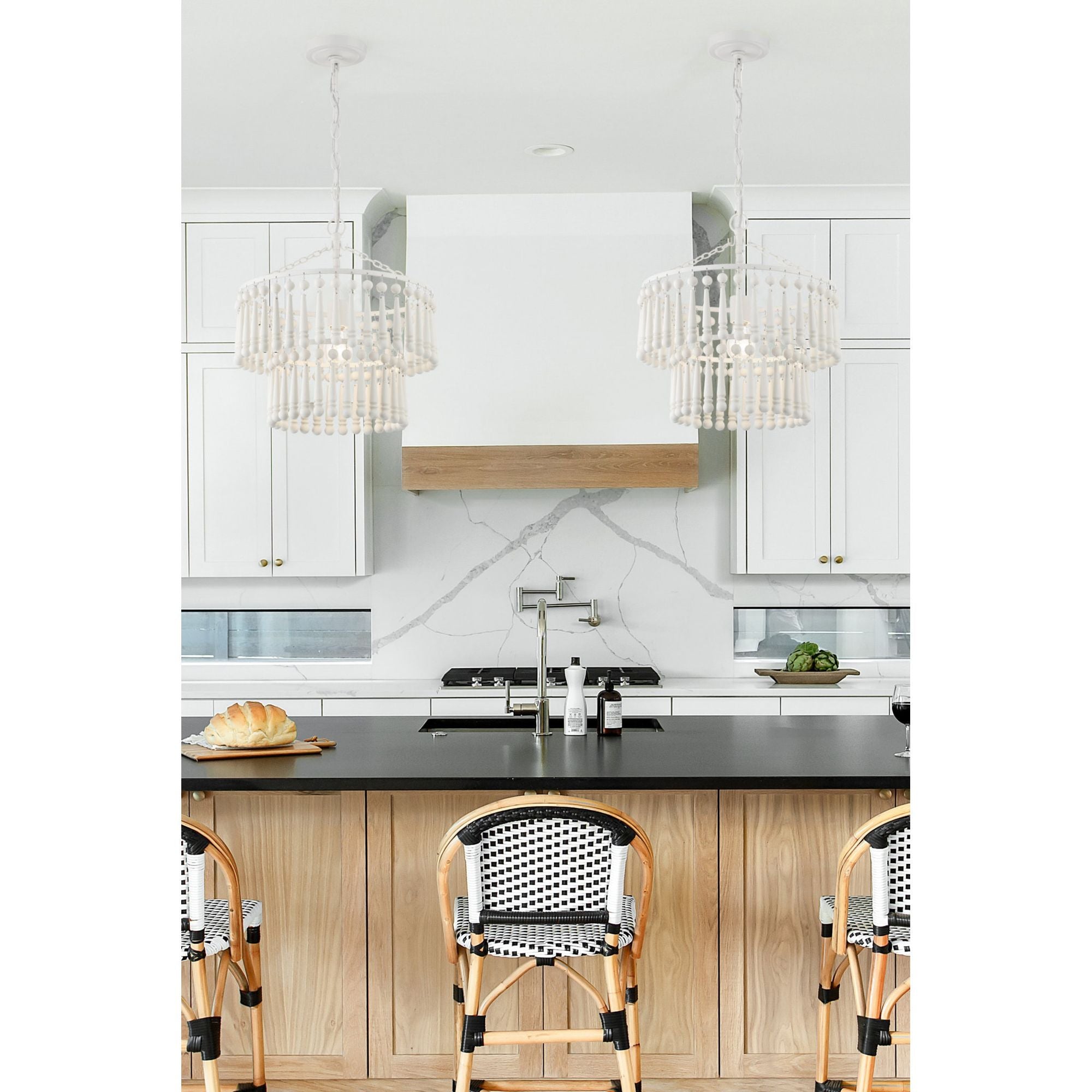 Tiana 1 Light Matte White Pendant Wood Drops 15.5"W x 16.5"H x 15.5"D