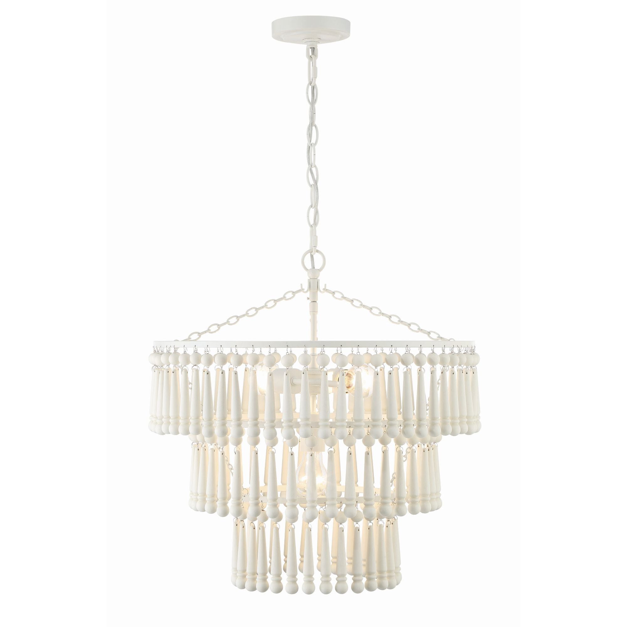 Tiana 3 Light Matte White Chandelier Wood Drops 20.5"W x 21"H x 20.5"D