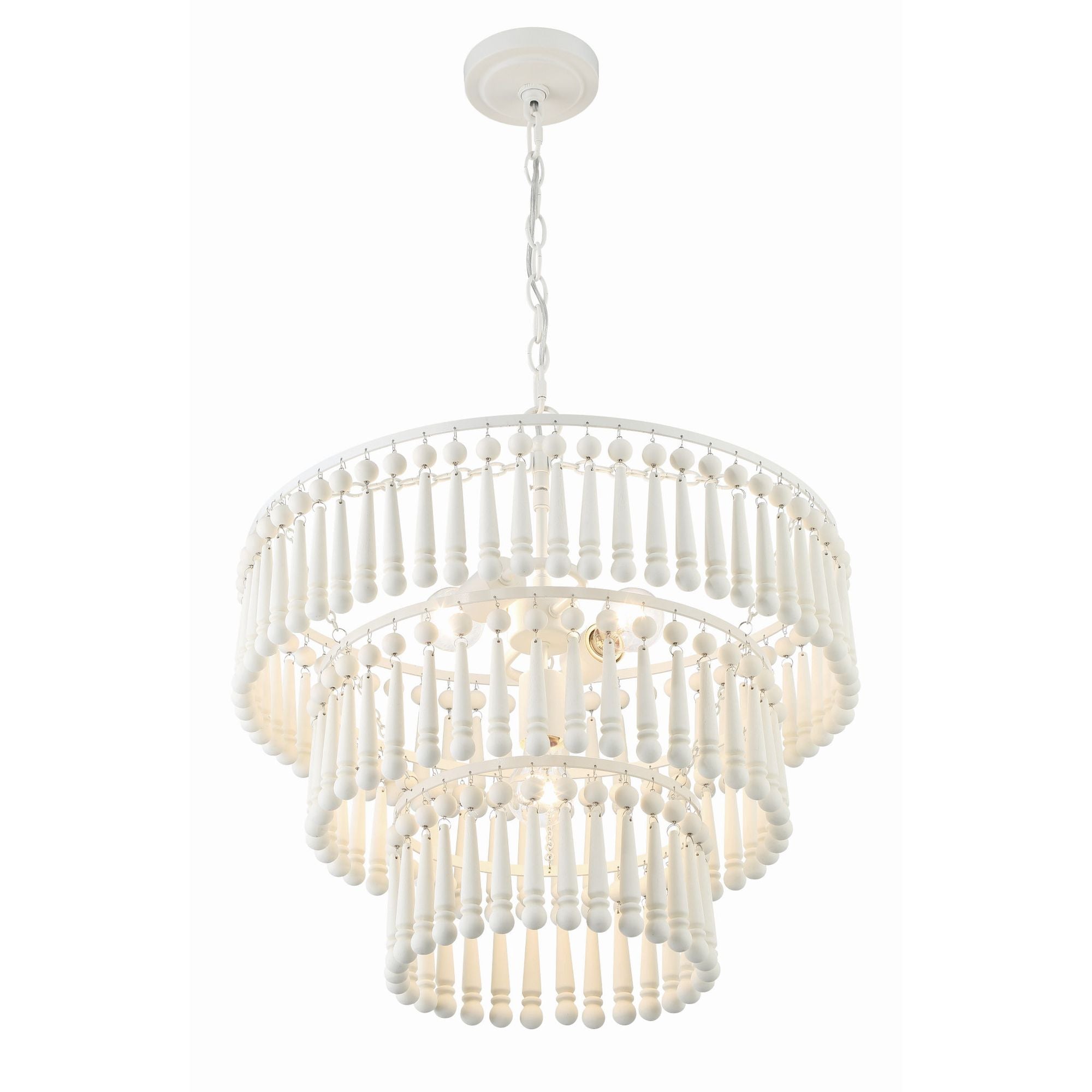 Tiana 3 Light Matte White Chandelier Wood Drops 20.5"W x 21"H x 20.5"D