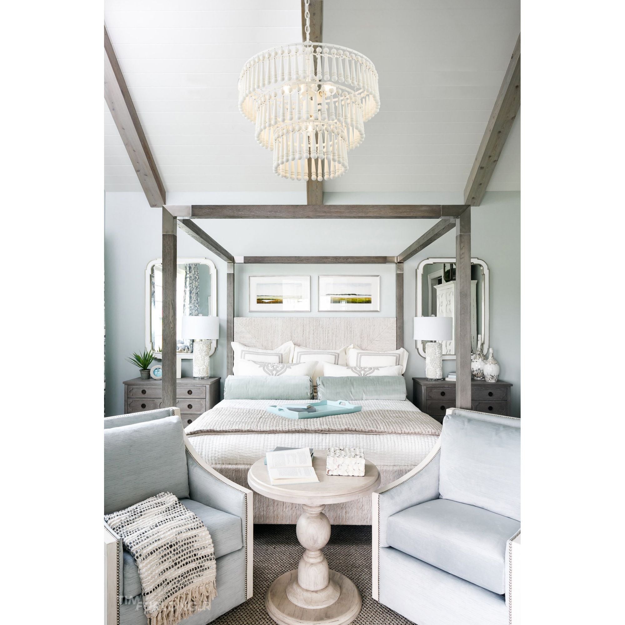 Tiana 3 Light Matte White Chandelier Wood Drops 20.5"W x 21"H x 20.5"D