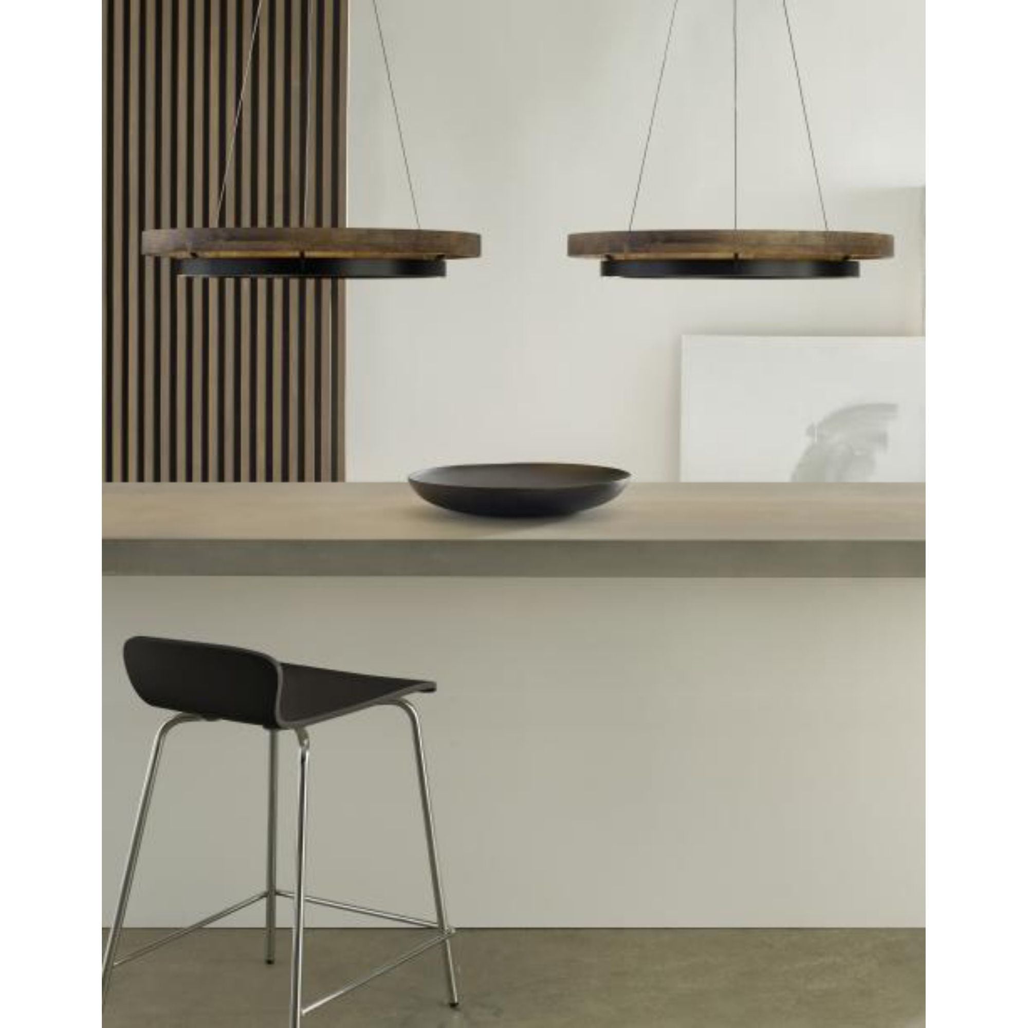 Grace 30 Chandelier Chandeliers 1-Light LED 3000K MATTE BLACK/WEATHERED OAK WOOD by Sean Lavin