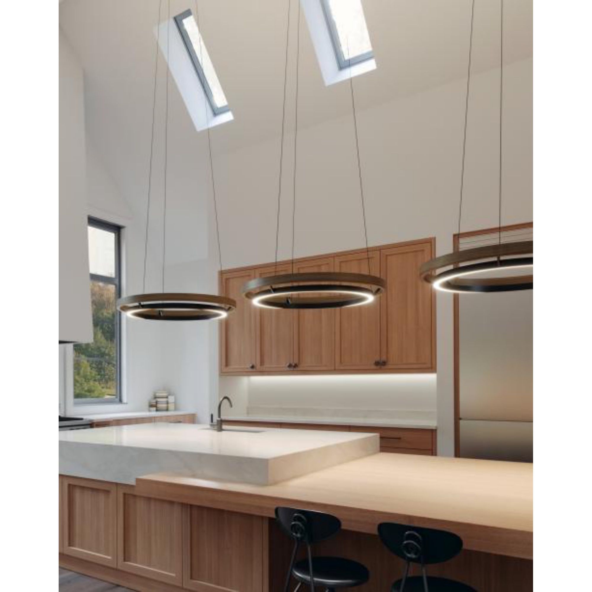 Grace 36 Chandelier Chandeliers 1-Light LED 3000K MATTE BLACK/WEATHERED OAK WOOD by Sean Lavin