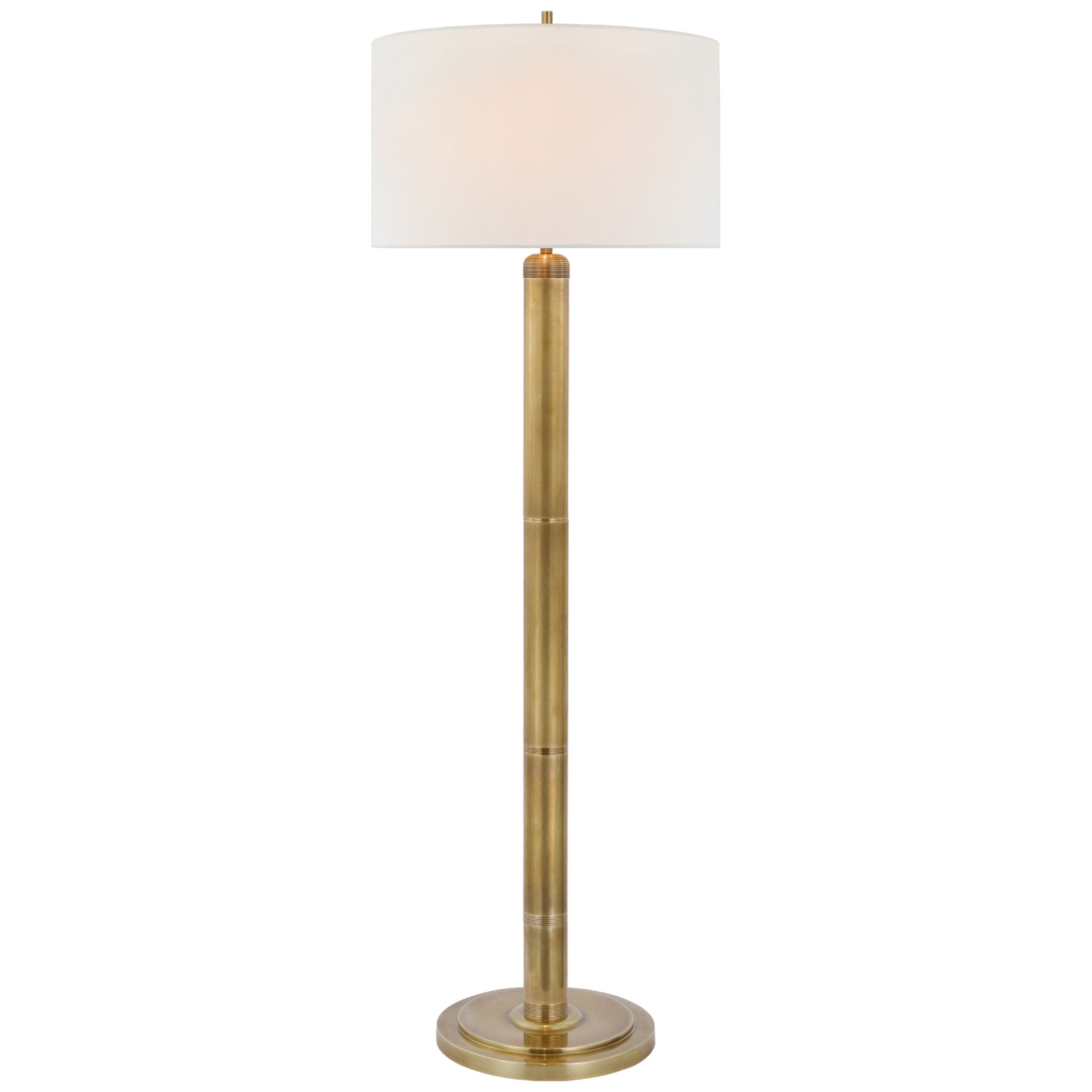 Thomas O'Brien Longacre Floor Lamp in Hand-Rubbed Antique Brass with Linen Shade