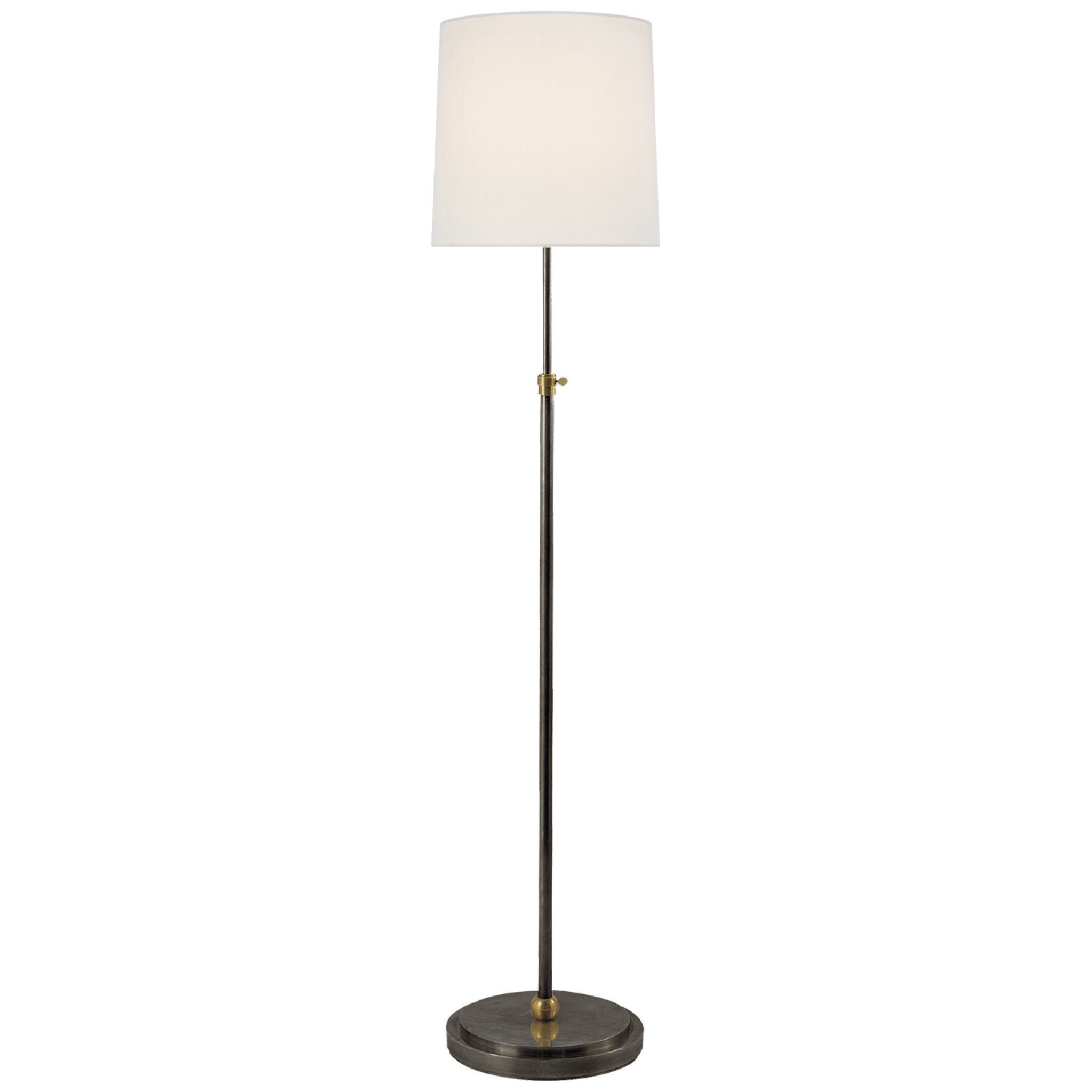 Thomas O'Brien Bryant Floor Lamp in Bronze and Hand-Rubbed Antique Brass with Linen Shade