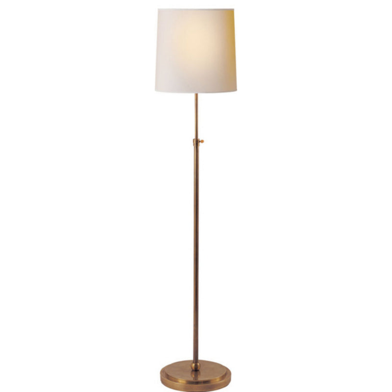 Thomas O'Brien Bryant Floor Lamp in Hand-Rubbed Antique Brass with Natural Paper Shade