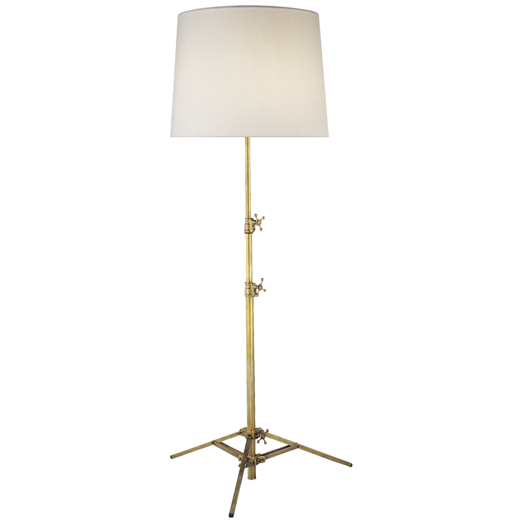 Thomas O'Brien Studio Floor Lamp in Hand-Rubbed Antique Brass with Linen Shade