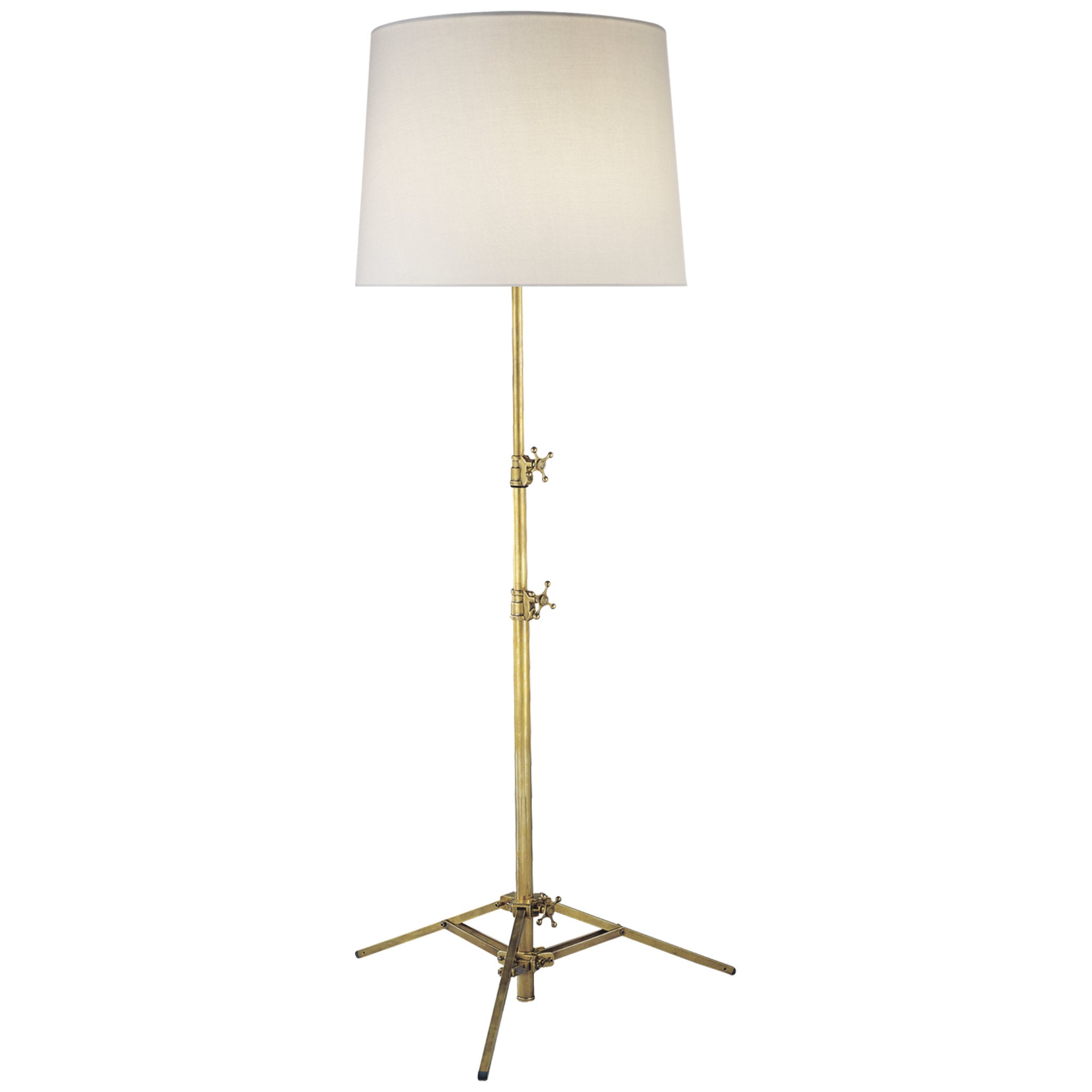 Thomas O'Brien Studio Floor Lamp in Hand-Rubbed Antique Brass with Linen Shade W28" x H53.5" - 83"