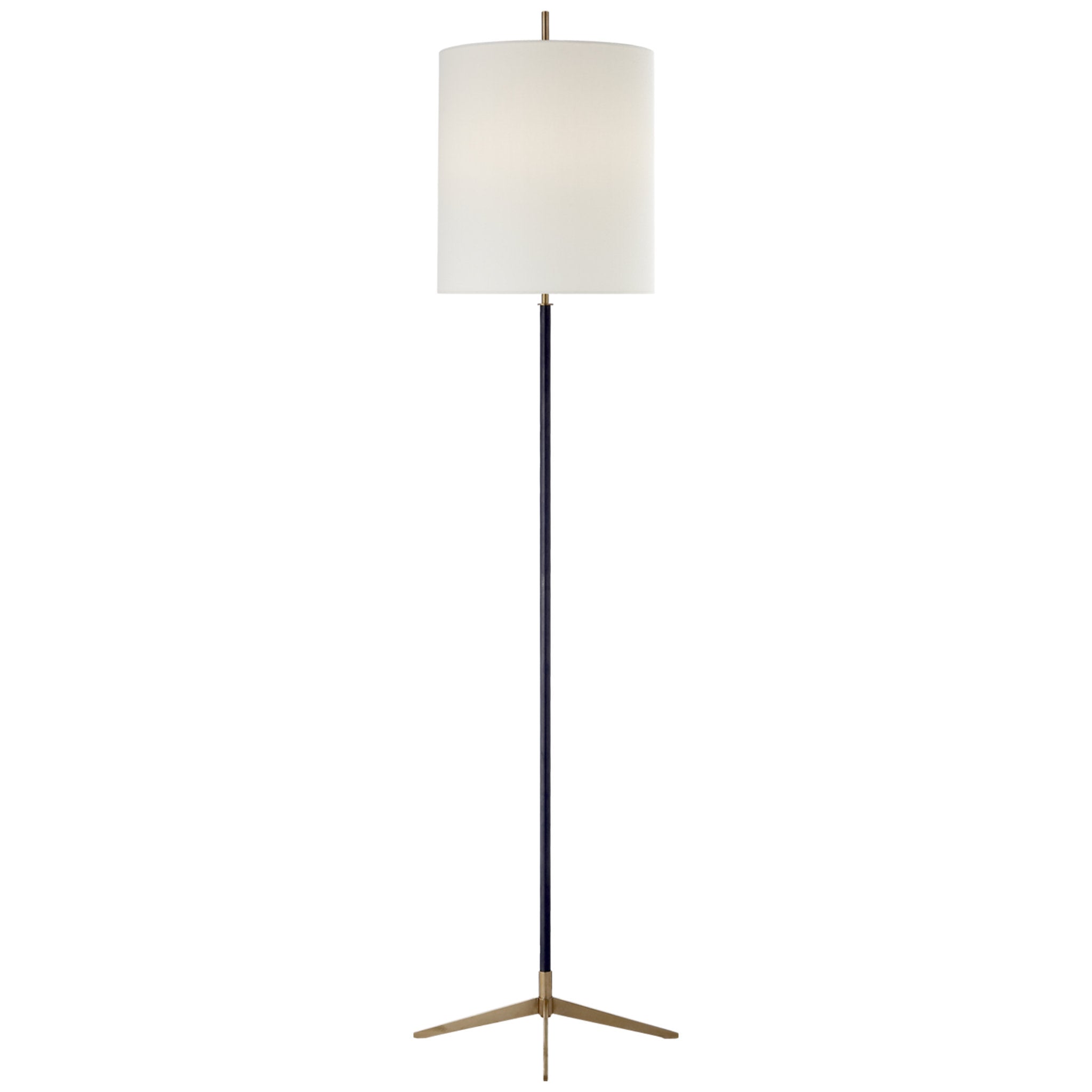 Thomas O'Brien Caron Floor Lamp in Bronze and Hand-Rubbed Antique Brass with Linen Shade