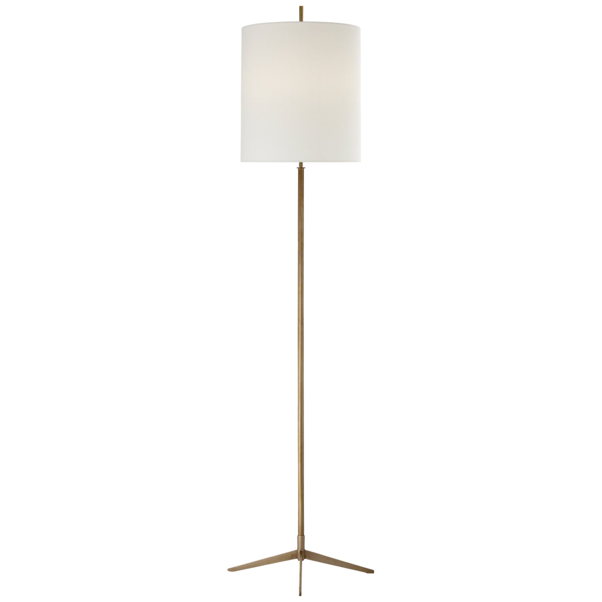 Thomas O'Brien Caron Floor Lamp in Hand-Rubbed Antique Brass with Linen Shade