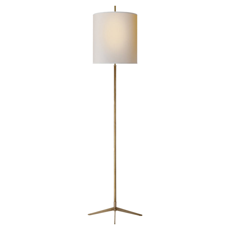Thomas O'Brien Caron Floor Lamp in Hand-Rubbed Antique Brass with Natural Paper Shade