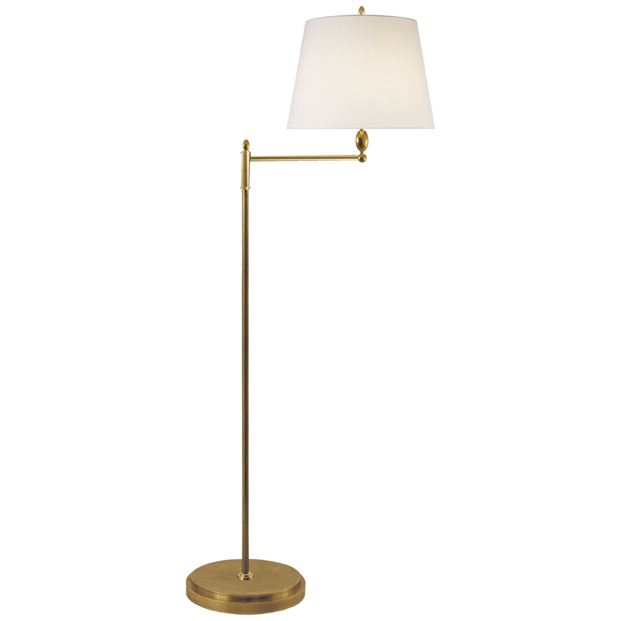 Thomas O'Brien Paulo Floor Light in Hand-Rubbed Antique Brass with Linen Shade