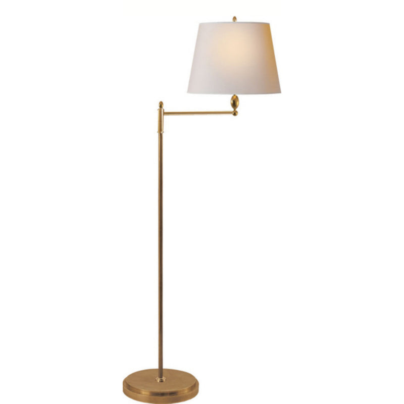 Thomas O'Brien Paulo Floor Light in Hand-Rubbed Antique Brass with Natural Paper Shade