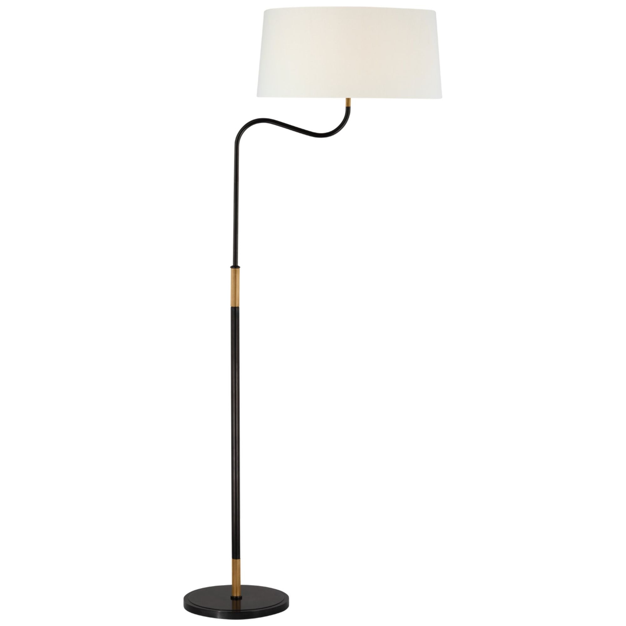 Thomas O'Brien Canto Large Adjustable Floor Lamp in Bronze and Brass with Linen Shade W17" x H49.75" - 59.75"