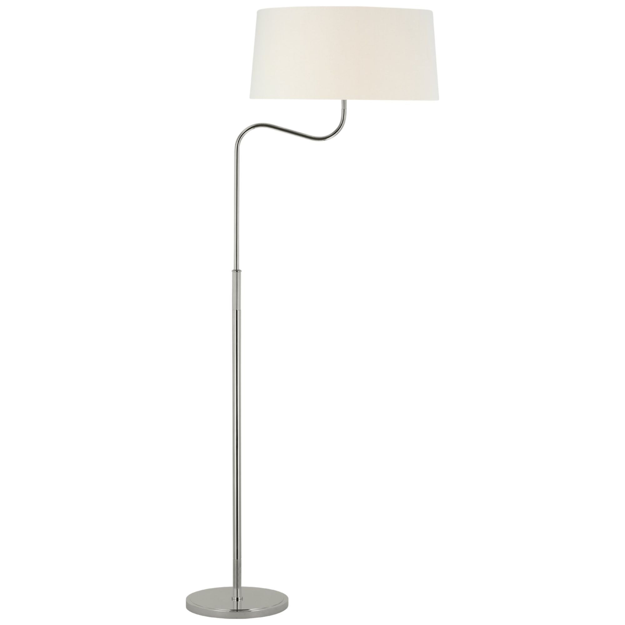 Thomas O'Brien Canto Large Adjustable Floor Lamp in Polished Nickel with Linen Shade W17" x H49.75" - 59.75"
