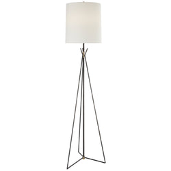 Thomas O'Brien Tavares Large Floor Lamp in Aged Iron and Hand-Rubbed Antique Brass with Linen Shade