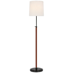 Thomas O'Brien Bryant Wrapped Floor Lamp in Bronze and Saddle Leather with Linen Shade