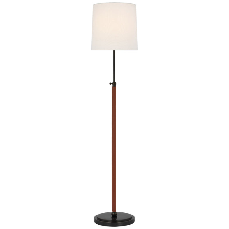 Thomas O'Brien Bryant Wrapped Floor Lamp in Bronze and Saddle Leather with Linen Shade