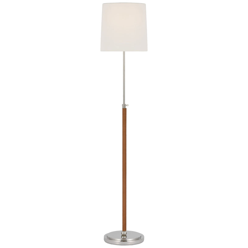Thomas O'Brien Bryant Wrapped Floor Lamp in Polished Nickel and Natural Leather with Linen Shade