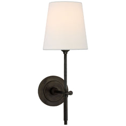 Thomas O'Brien Bryant Sconce in Bronze with Linen Shade