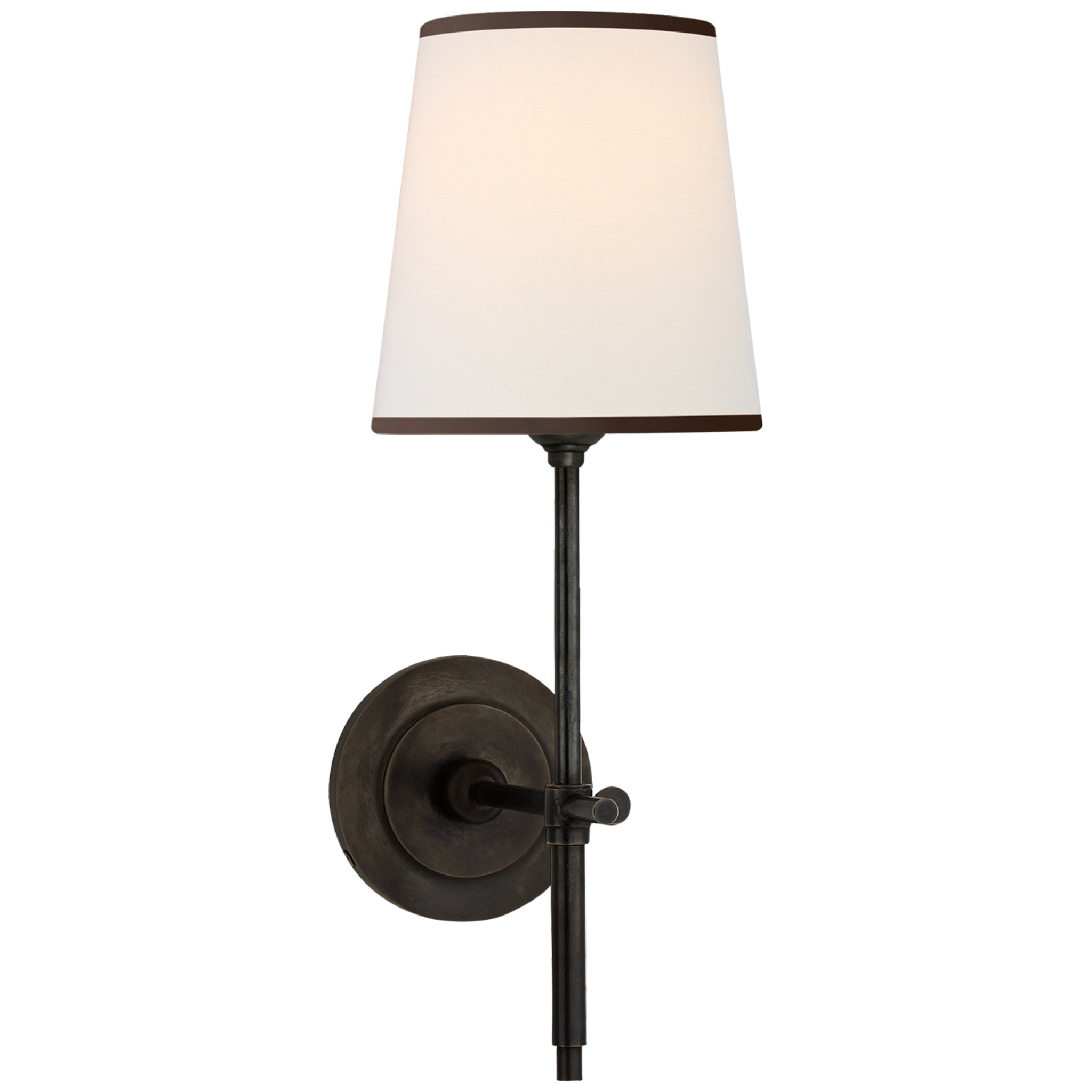 Thomas O'Brien Bryant Sconce in Bronze with Linen Shade with Black tape Wall Light W5.5" x H14.25"