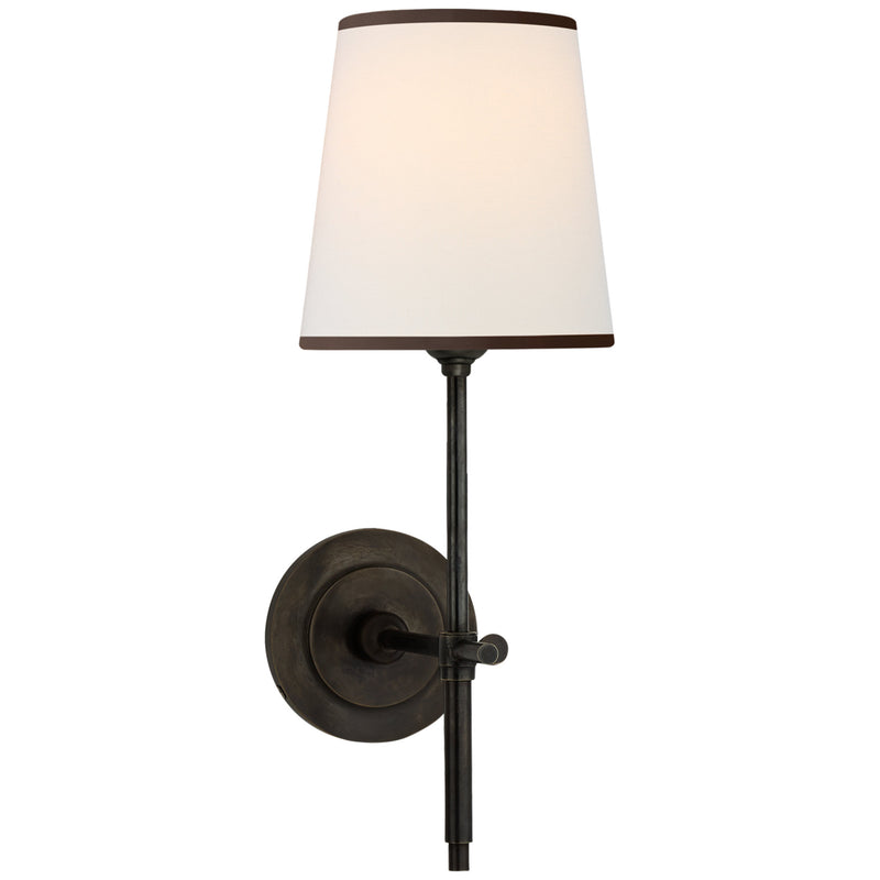 Thomas O'Brien Bryant Sconce in Bronze with Linen Shade with Black tape