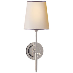 Thomas O'Brien Bryant Sconce in Polished Nickel with Natural Paper Shade and Silver Tape