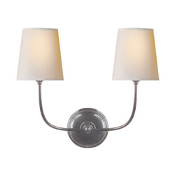 Thomas O'Brien Vendome Double Sconce in Antique Silver with Natural Paper Shades