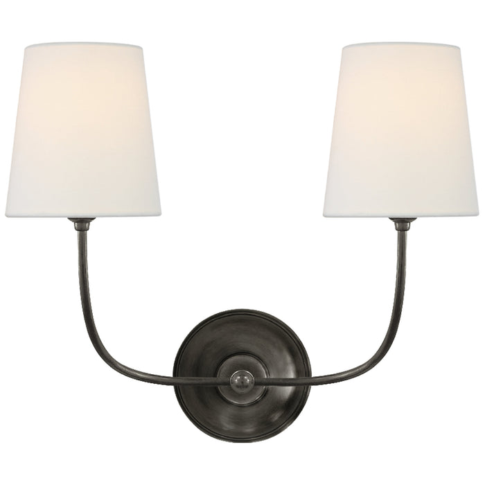 Thomas O'Brien Vendome Double Sconce in Bronze with Linen Shades