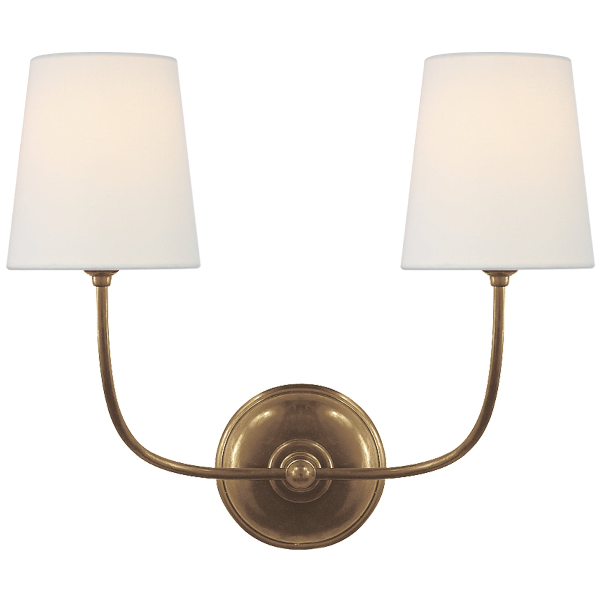 Thomas O'Brien Vendome Double Sconce in Hand-Rubbed Antique Brass with Linen Shades