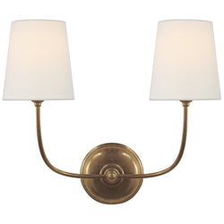 Thomas O'Brien Vendome Double Sconce in Hand-Rubbed Antique Brass with Linen Shades