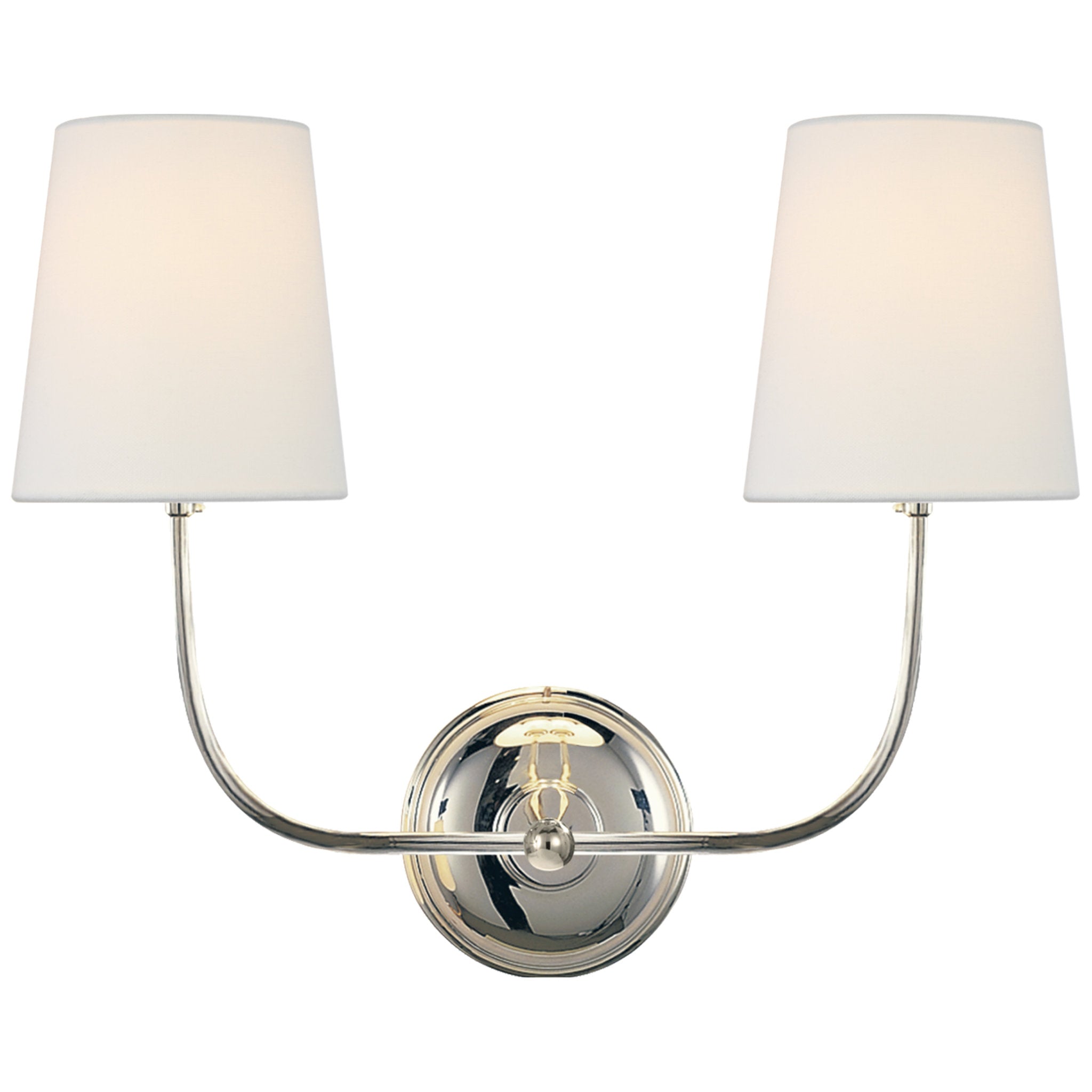 Thomas O'Brien Vendome Double Sconce in Polished Nickel with Linen Shades