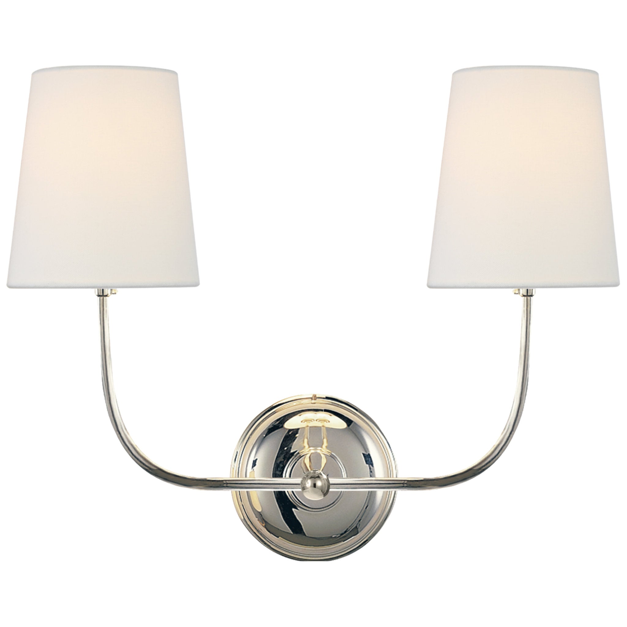 Thomas O'Brien Vendome Double Sconce in Polished Nickel with Linen Shades Wall Light W17.75" x H14"