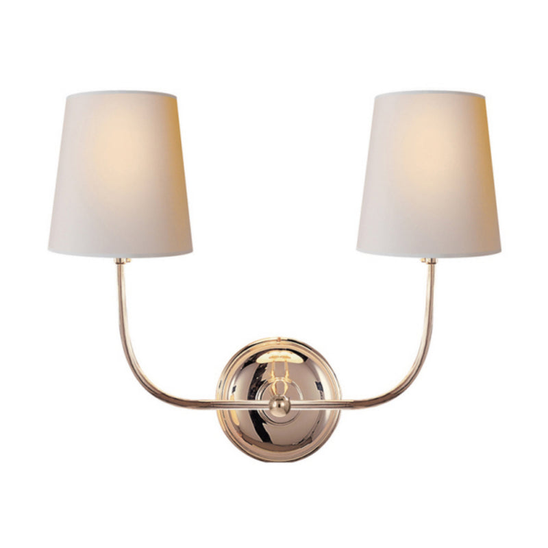 Thomas O'Brien Vendome Double Sconce in Polished Nickel with Natural Paper Shades