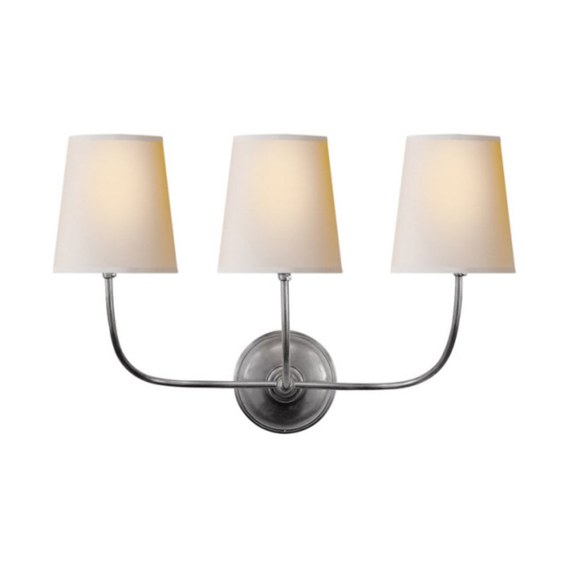 Thomas O'Brien Vendome Triple Sconce in Antique Silver with Natural Paper Shades