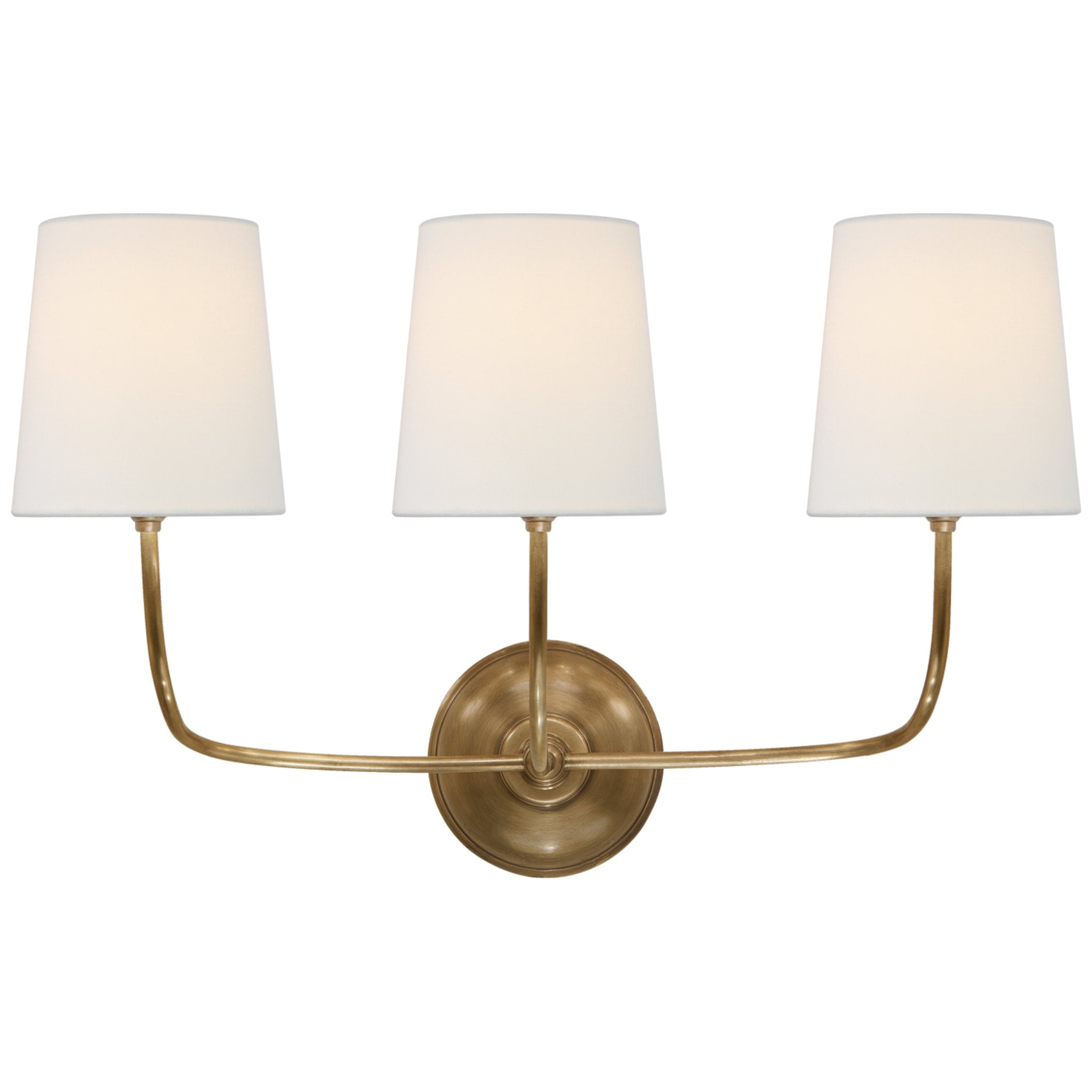 Thomas O'Brien Vendome Triple Sconce in Hand-Rubbed Antique Brass with Linen Shades