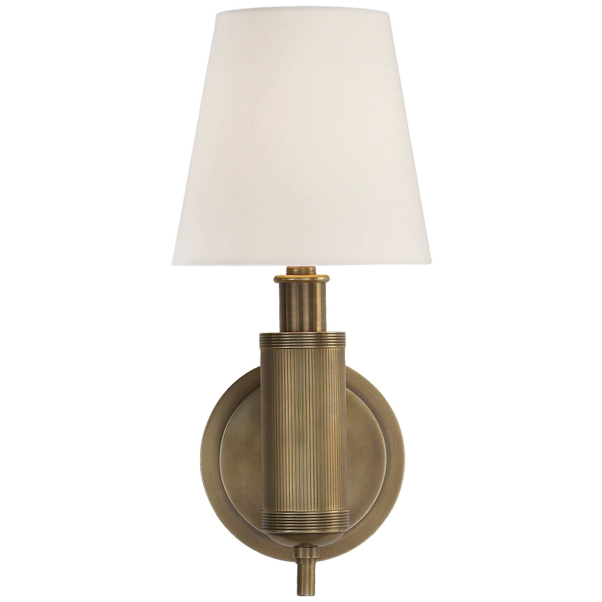 Thomas O'Brien Longacre Sconce in Hand-Rubbed Antique Brass with Linen Shade
