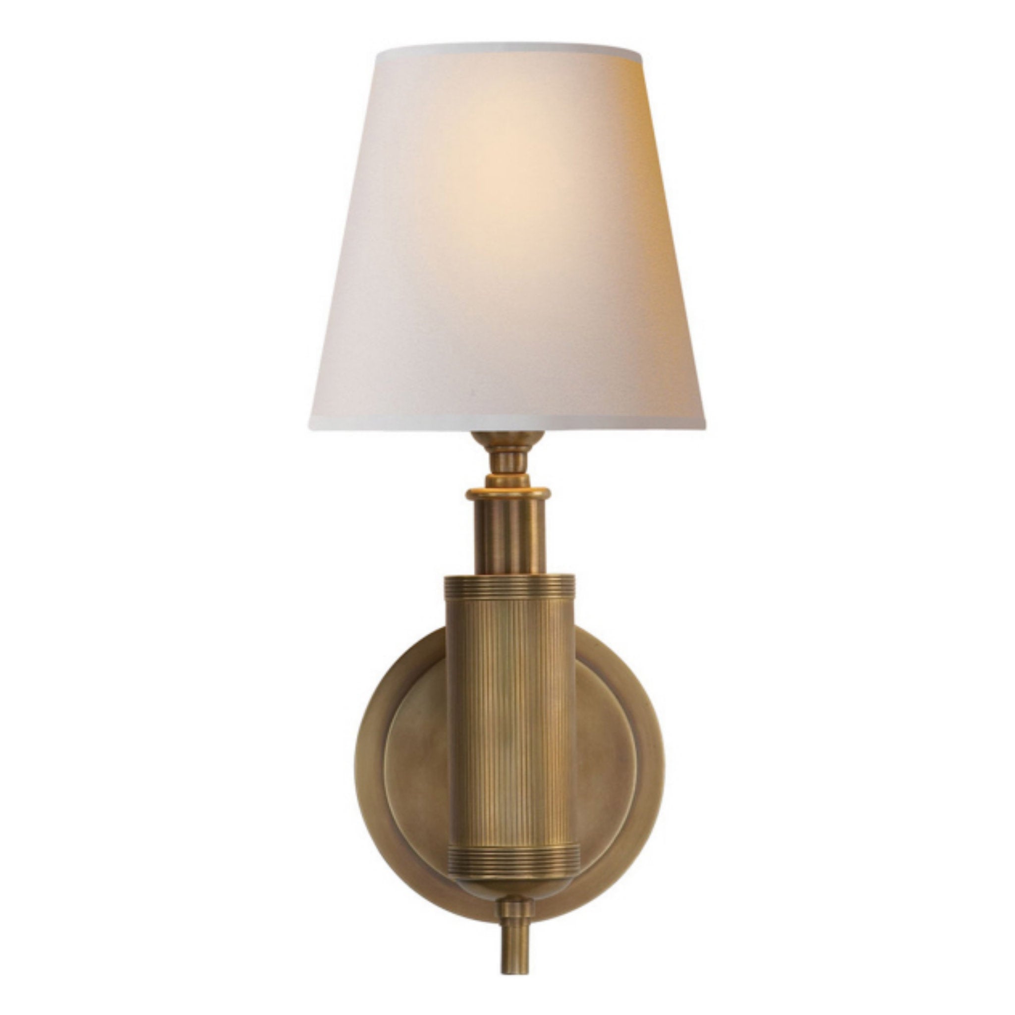 Thomas O'Brien Longacre Sconce in Hand-Rubbed Antique Brass with Natural Paper Shade